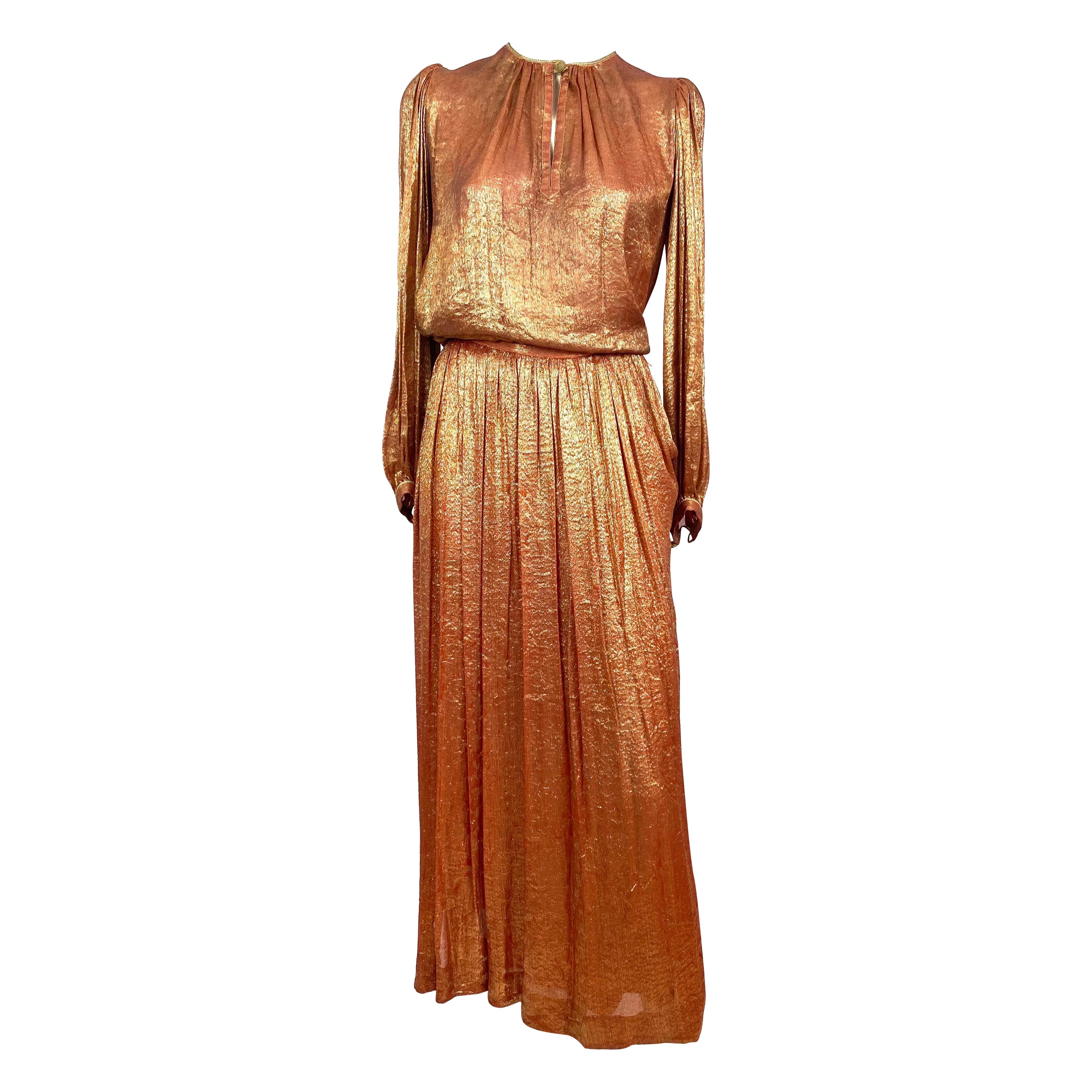 Vintage set from the 1970s by Yves Saint Laurent in gold and bronze silk lamé