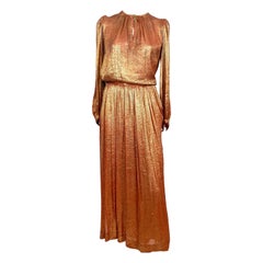 Vintage set from the 1970s by Yves Saint Laurent in gold and bronze silk lamé