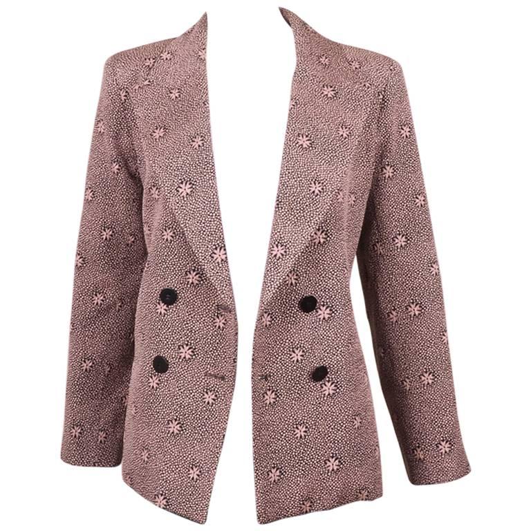 Chanel Pink and Black Silk Blend Star Burst Print Double Breasted Blazer SZ 42 For Sale