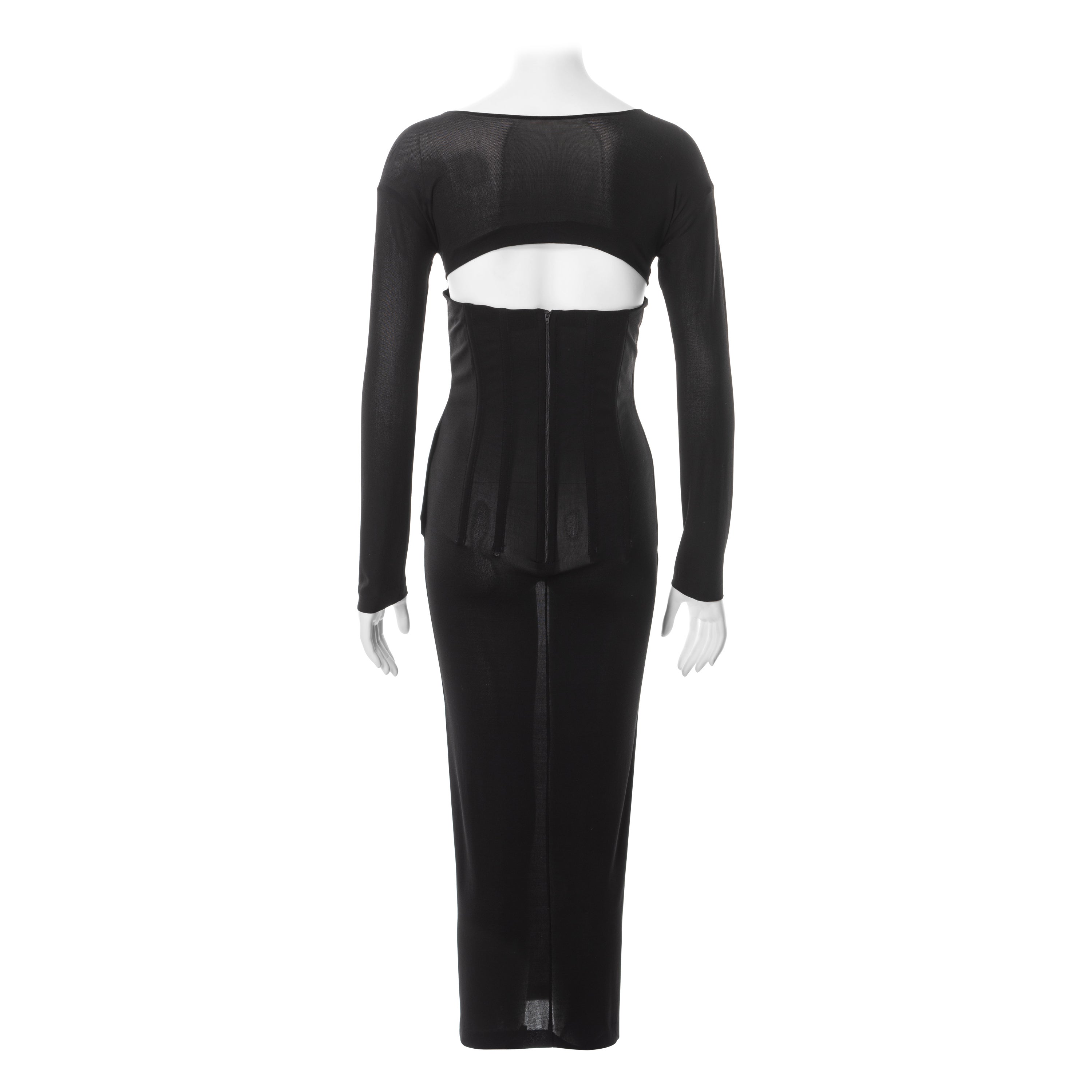 Dolce & Gabbana black viscose-lycra long sleeve corseted dress, ss 1999 For Sale