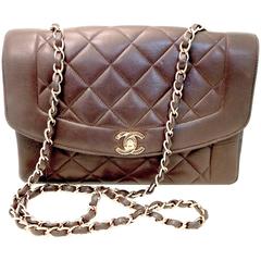 Vintage Chanel Classic Brown Quilted Cross Body Handbag With The CC Logo