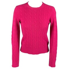 RALPH LAUREN Black Label Size M Raspberry Cashmere Cable Knit Crew-Neck Sweater