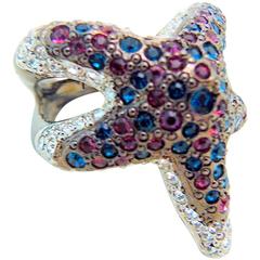 Kenneth Jay Lane Pink, Blue & White Crystal Starfish Ring