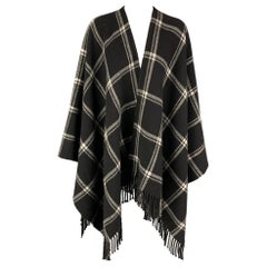 ANNE FONTAINE Size One Size Black White Wool Plaid Fringed Cape