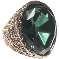 Kenneth Jay Lane Huge Emerald Crystal Cocktail Ring