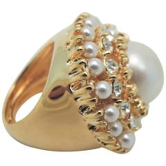 Kenneth Jay Lane Pearl 
Crystal Cluster Cocktail Ring