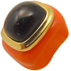 Kenneth Lane Black Enamel & Faux Coral Ring