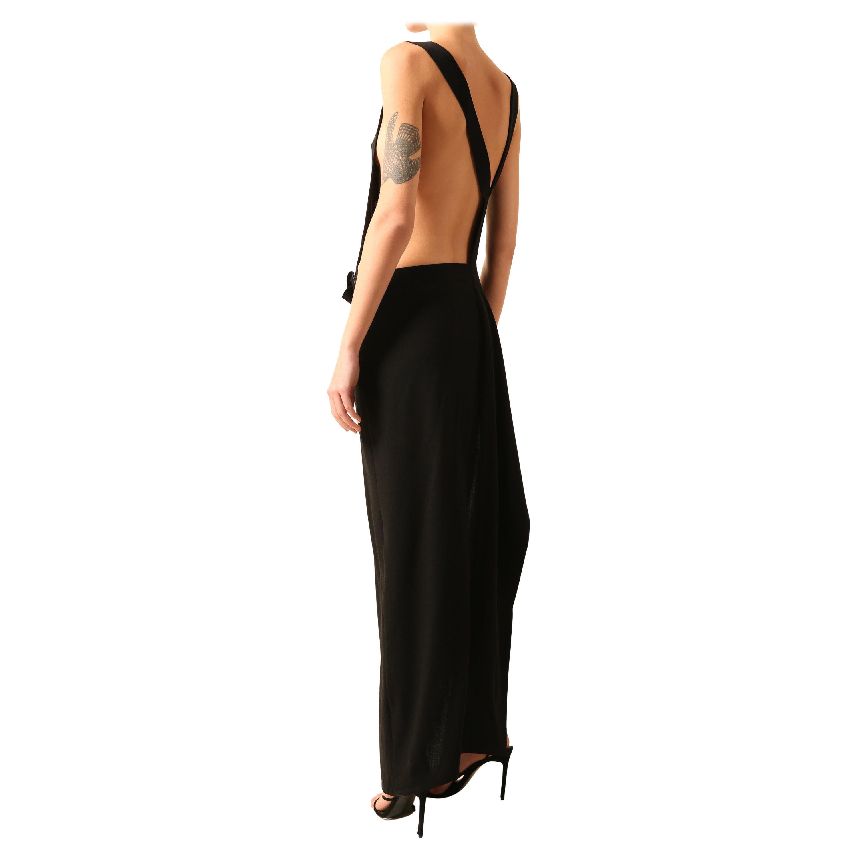 Ann Demeulemeester black belted cut out backless wool maxi dress with slit FR 34 For Sale