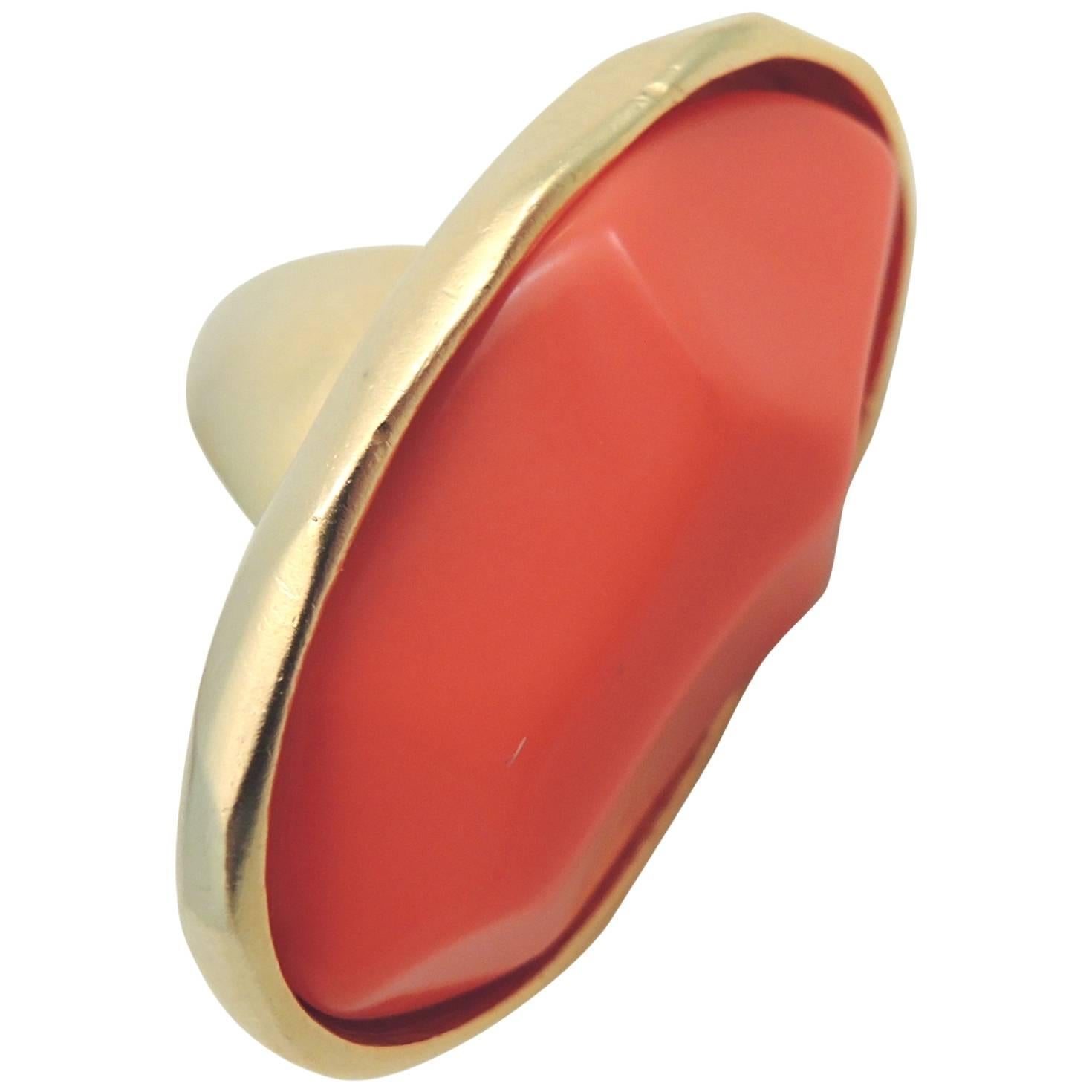 Kenneth Jay Lane Massive Oval Faux Coral Ring  For Sale