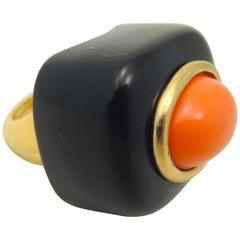 Kenneth Lane Black Enamel & Faux Coral Ring