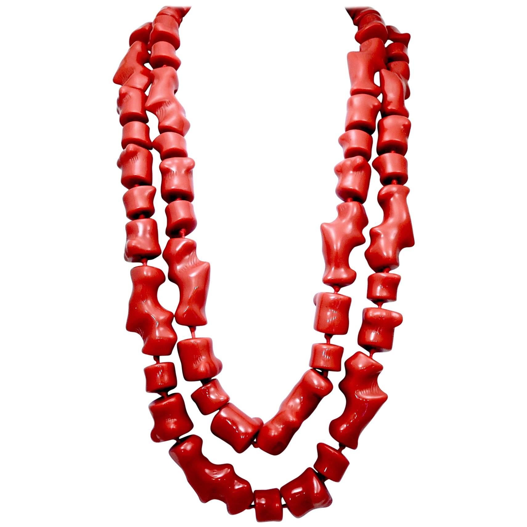 Kenneth Jay Lane Two Strand Faux Coral Necklace
