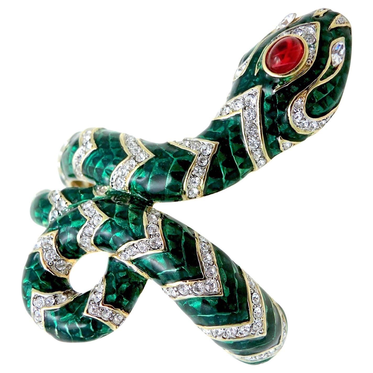Kenneth Jay Lane Green Enamel Serpent Bracelet
