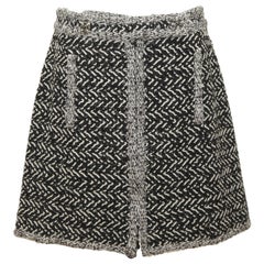 CHANEL Black Tweed Skirt Silver Metallic Zipper Pockets Mini Sz 42 2011 11A
