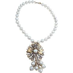 Vintage 1950s Miriam Haskell Faux Pearl Drop Necklace 3