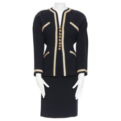 CHANEL HAUTE COUTURE black crystal bead embellished 4 pocket jacket skirt suit