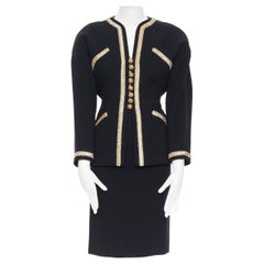 CHANEL HAUTE COUTURE Schwarzer, perlenbesetzter, mit 4 Taschen verzierter Jackenrock