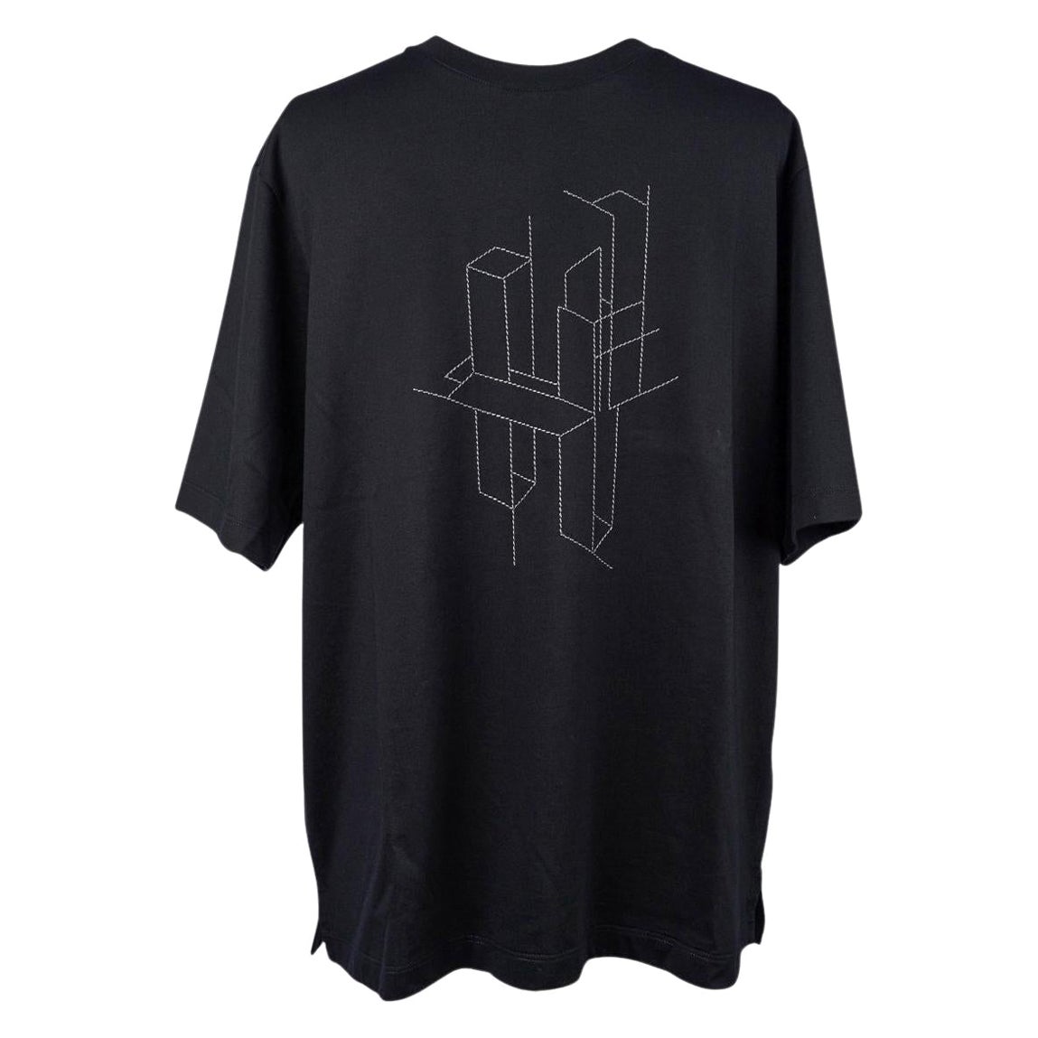 Hermes Men's T-Shirt H 3D Embroidery Kaki Fonce Cotton L