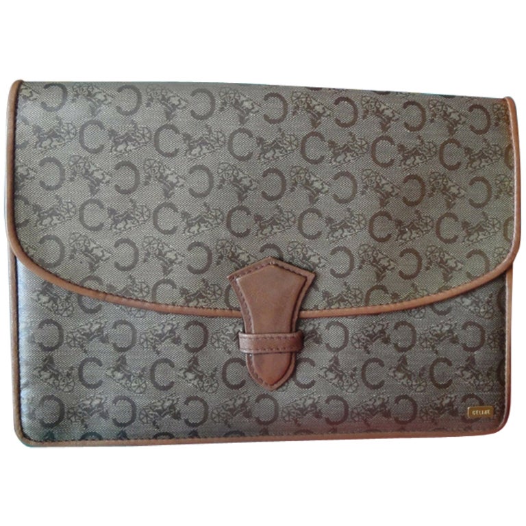 Vintage CELINE brown beige traditional C and horse and carriage