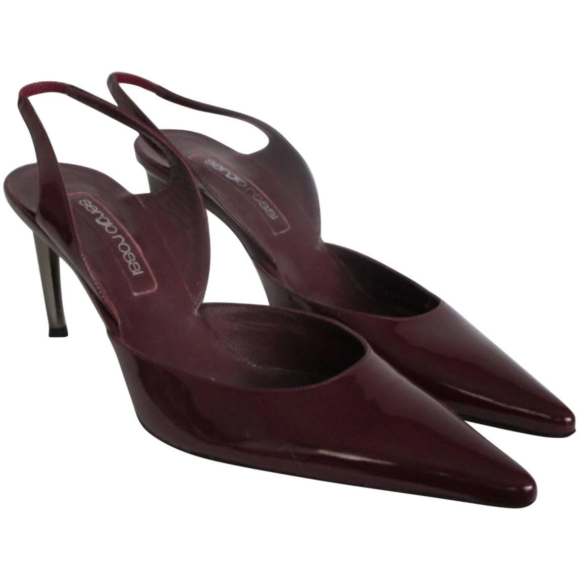 sergio rossi red bordeaux slingback patent leather pump