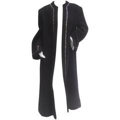 Pauline Trigere Spectacular Crystal Trim Black Mohair Evening Coat 