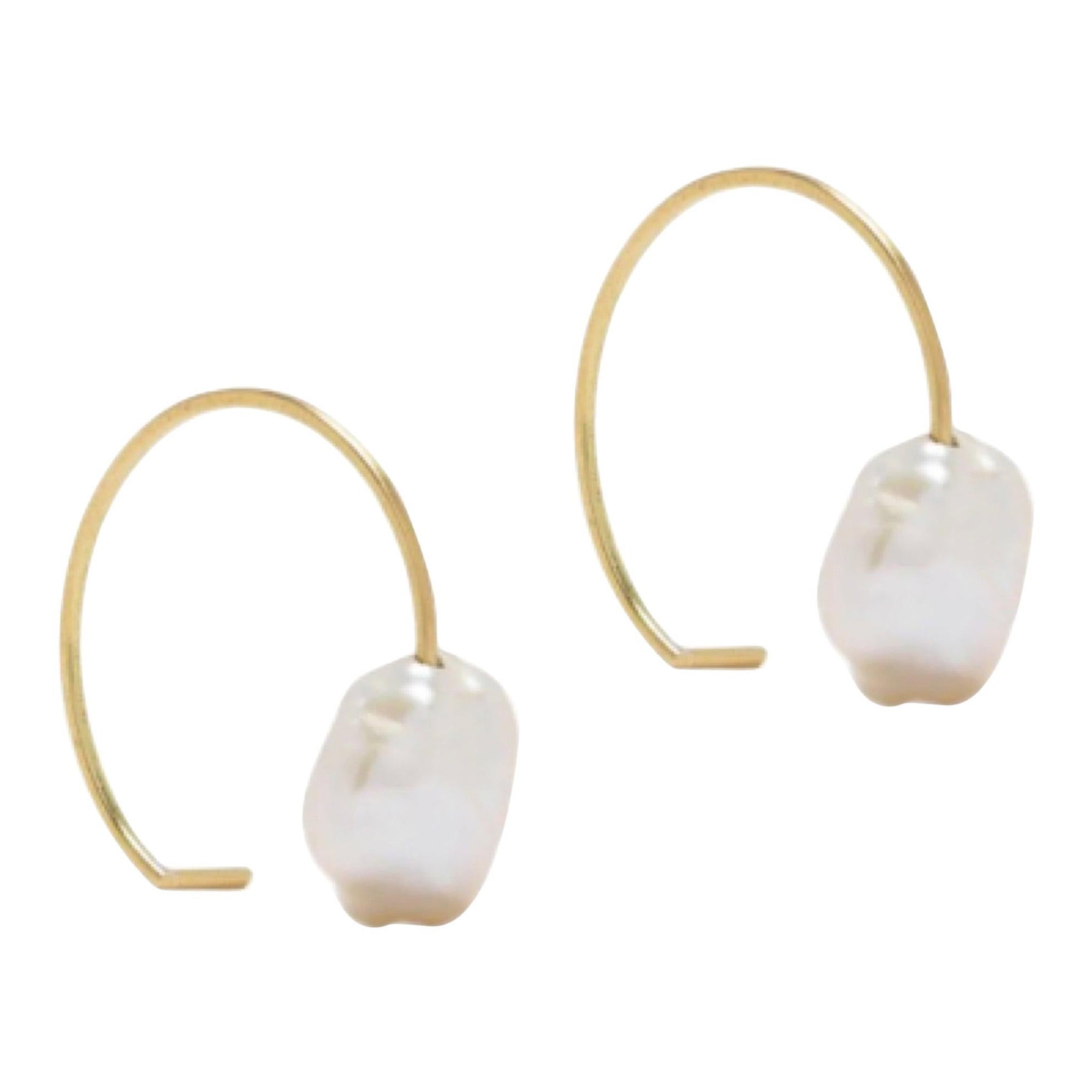 Keshi Pearl 18-Karat Yellow Gold Forging Line paperclip Fine Earrings For Sale