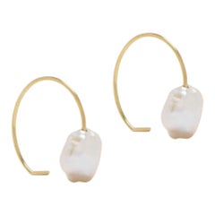 Keshi Pearl 18-Karat Yellow Gold Forging Line paperclip Fine Earrings