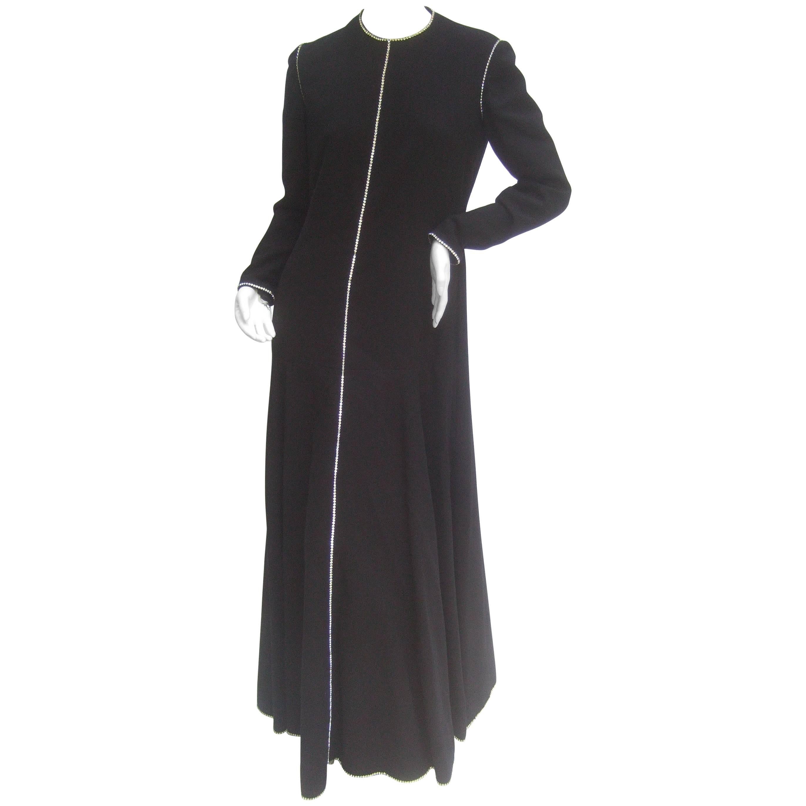 Geoffrey Beene Stunning Black Wool Crystal Trim Gown C 1970