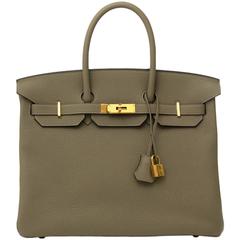 Brand New Hermes Birkin 35 Taurillon Clemence Sauge GHW