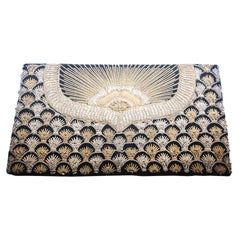 Black Velvet and Silk Embroidered 1960s Zardozi Zari Gemstone Clutch, India