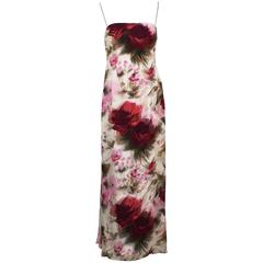 1970's Helena Barbieri Pink And Red Floral Gown