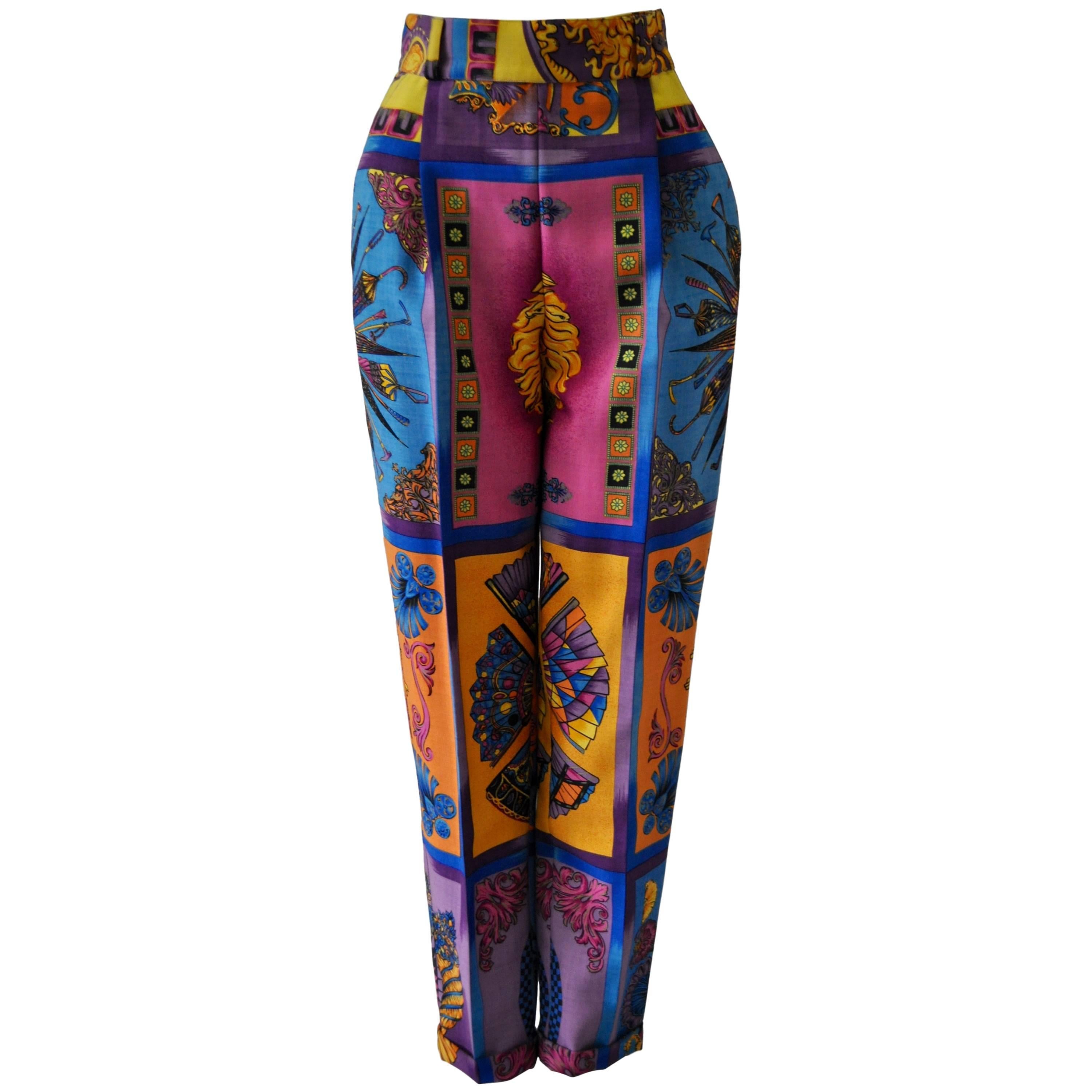 Iconoclastic Gianni Versace Medusa Pop Print High Waisted Pants For Sale