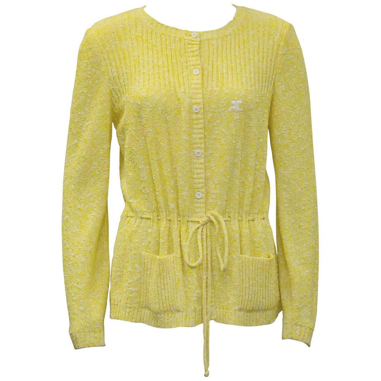 1970's Courreges Yellow Cotton Cardigan