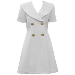 1980's Scaasi White Pique Double Breasted Dress