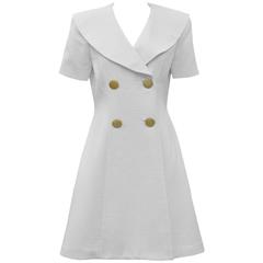 1980's Scaasi White Pique Double Breasted Dress 10