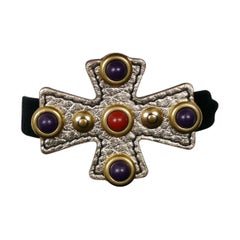 YVES SAINT LAURENT YSL Leather Maltese Cross Velvet Choket Necklace