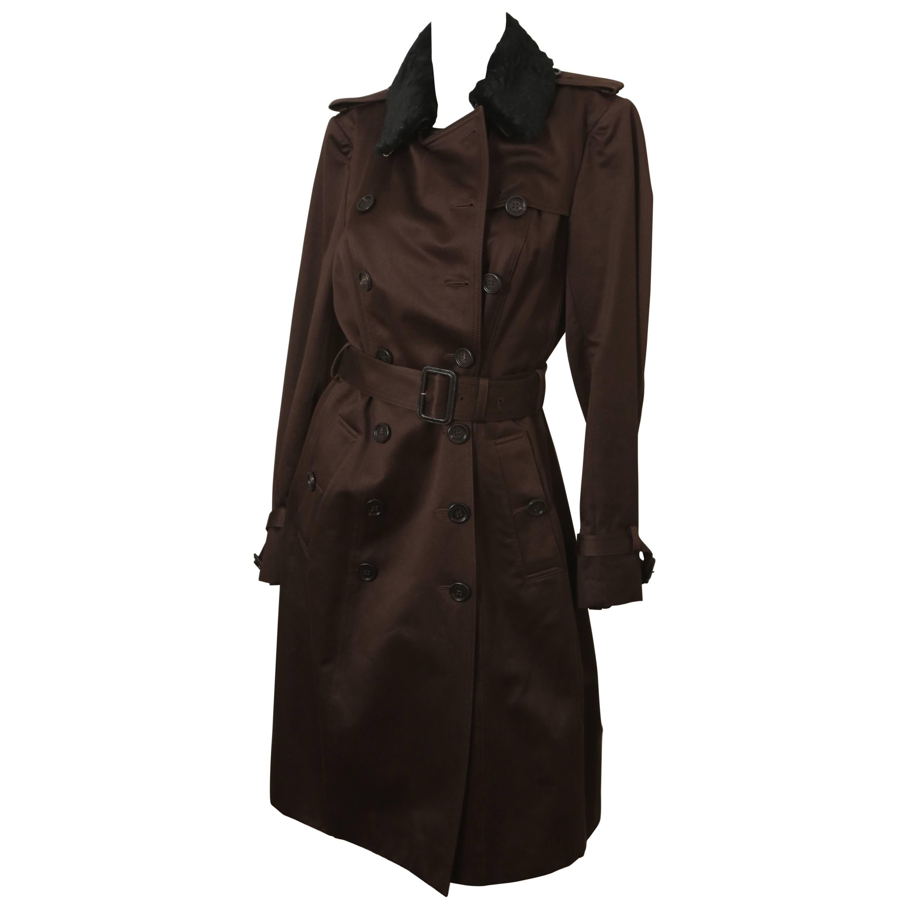 Burberry Prorsum Brown Classic Trench W/ Removable Dyed Rabbit Collar