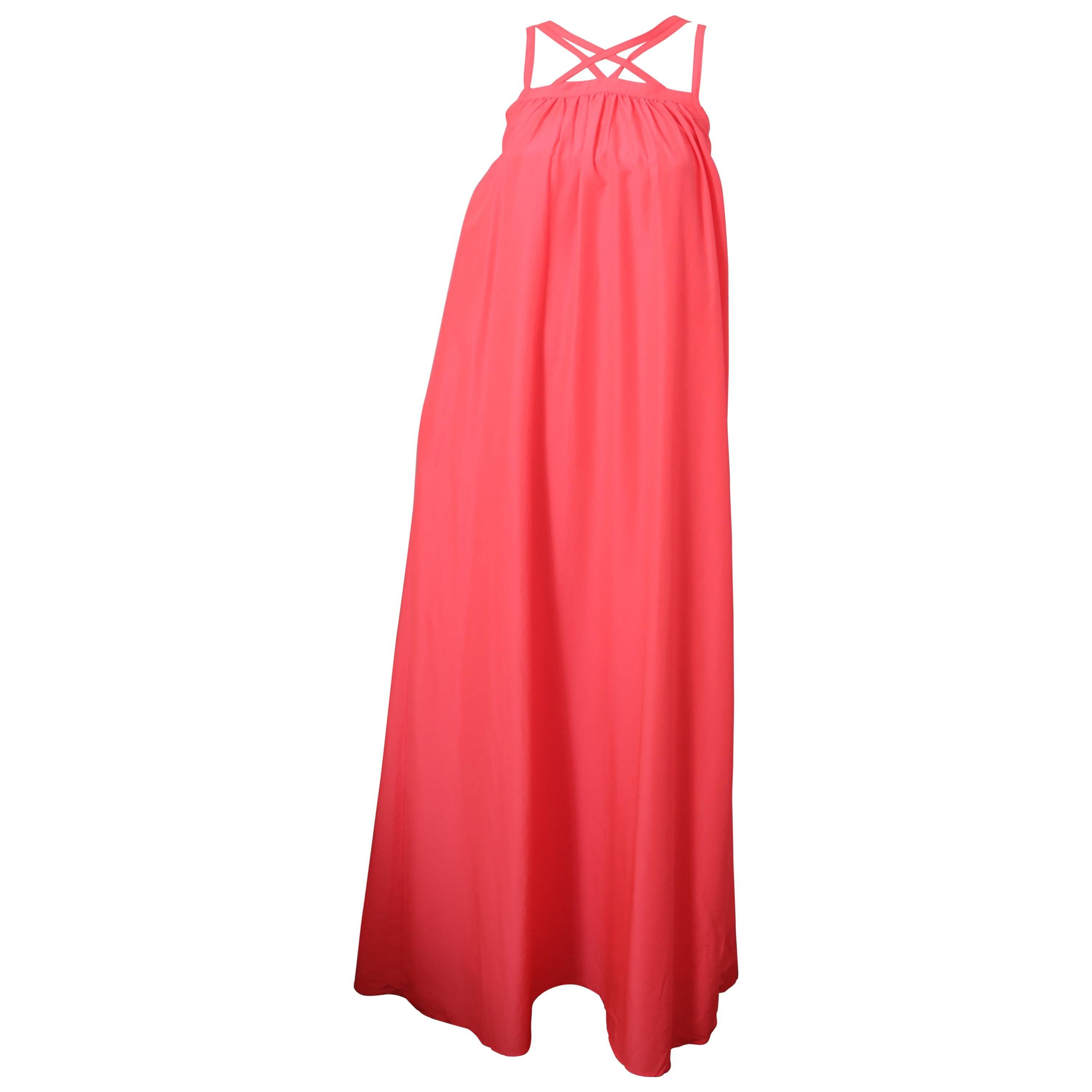 Escada Sport Neon Pink Maxi Dress W/ Criss-Cross Straps