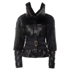 Gucci by Tom Ford black leather and fur jacket with corset, fw 2003