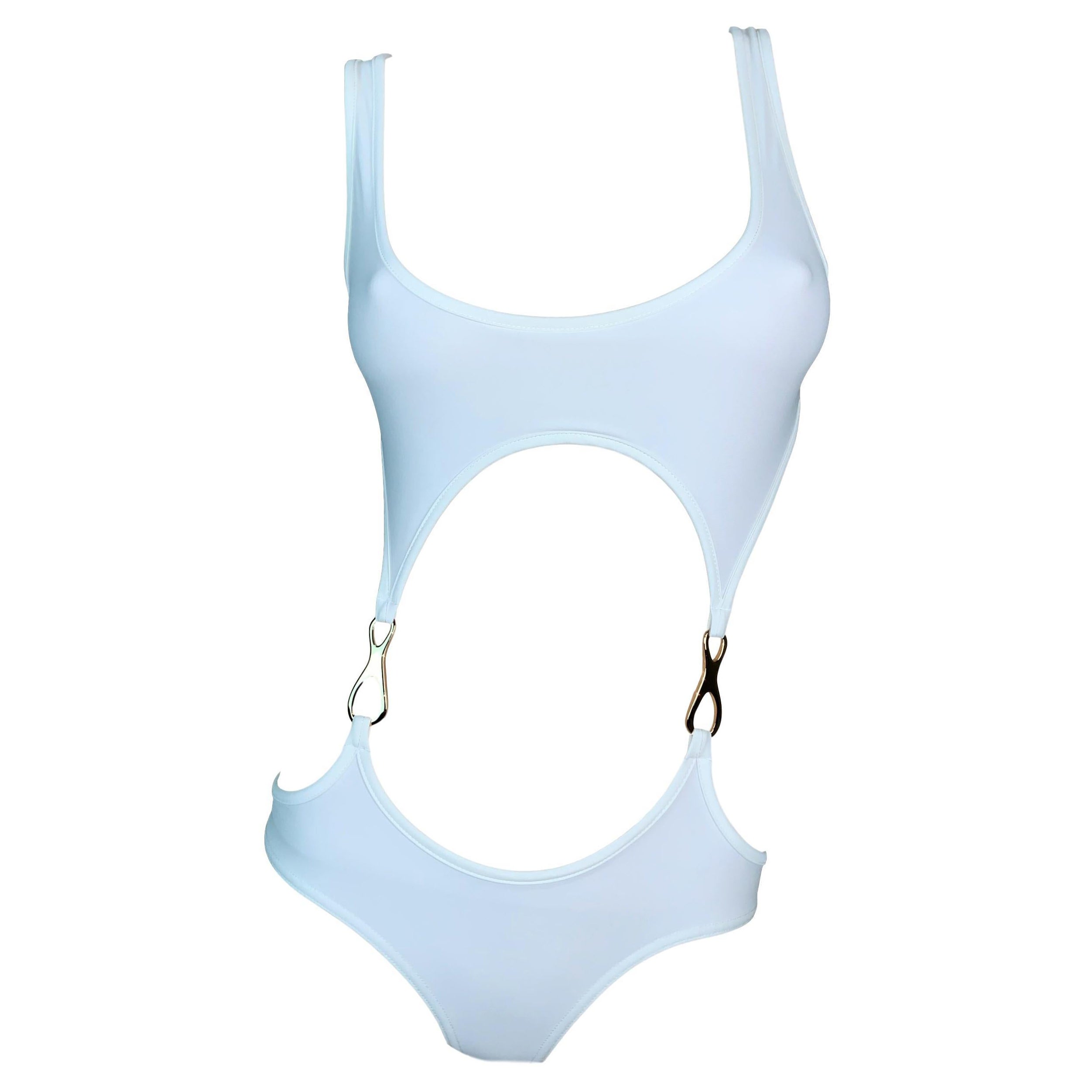 Vintage S/S 1998 Gucci Tom Ford White Cut-Out Gold Buckles Swimsuit