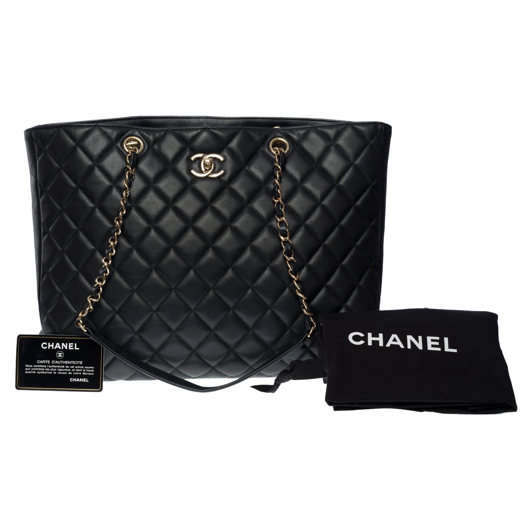 Amazing Chanel Grand Shopping Tote bag in black quilted lambskin leather, SHW