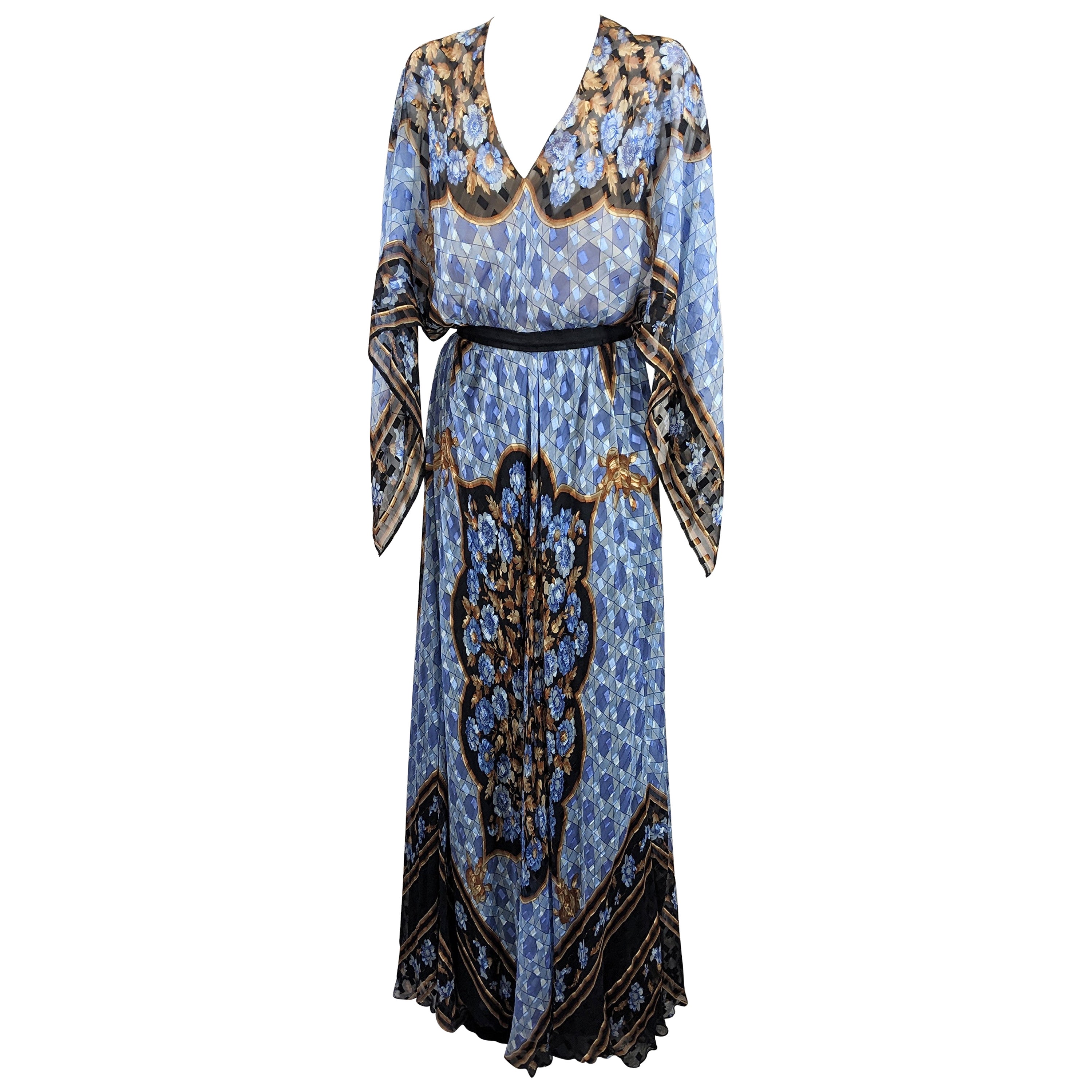 Paul Louis Orrier Placed Print Chiffon Scarf Point Gown For Sale