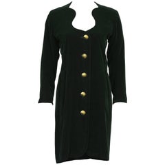 Retro Late 1980s Hunter Green YSL/ Yves Saint Laurent Velvet Dress