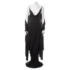 John Galliano black floral silk jacquard draped evening dress and shawl, ss 1999