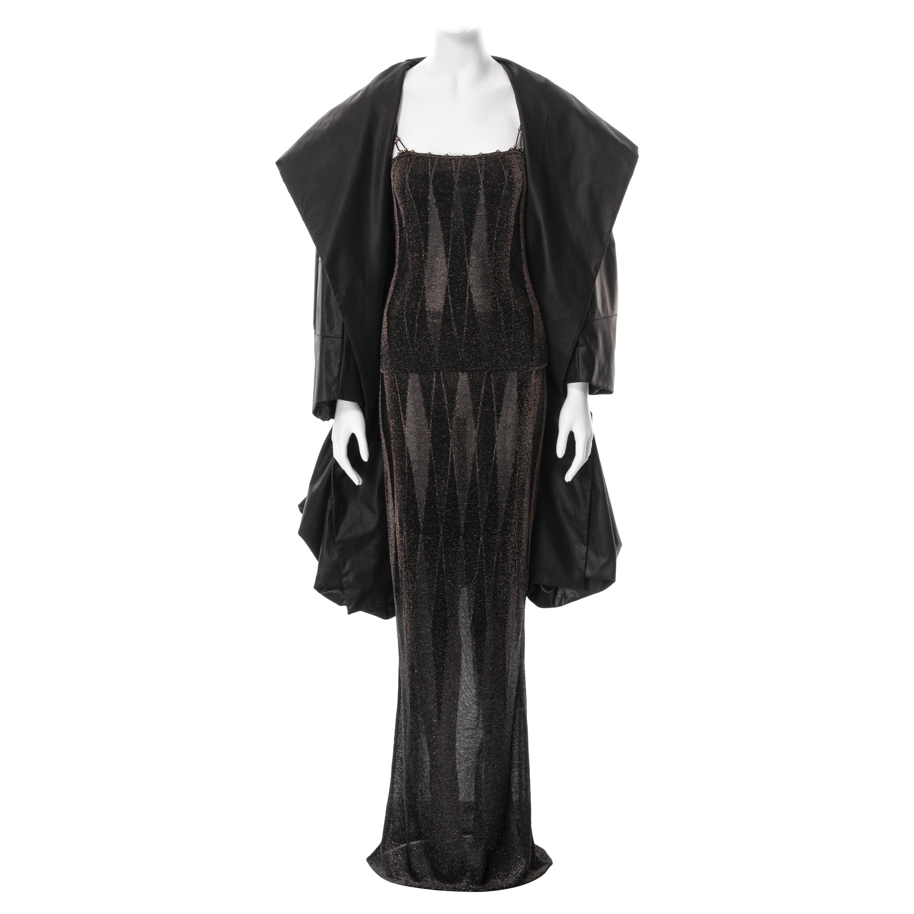 Christian Dior by John Galliano black lurex evening dress and coat, ss 1999 For Sale