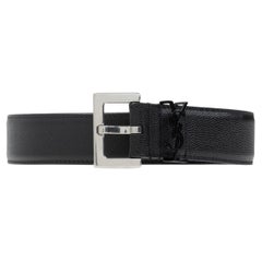 NEW Saint Laurent Black Cassandre Leather Buckle Belt Size 34 US 85 EU