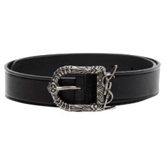 NEW Saint Laurent Black Decorative Buckle Leather Belt Size 30 US 75 EU