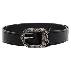 NEW Saint Laurent Black Decorative Buckle Leather Belt Size 32 US 80 EU