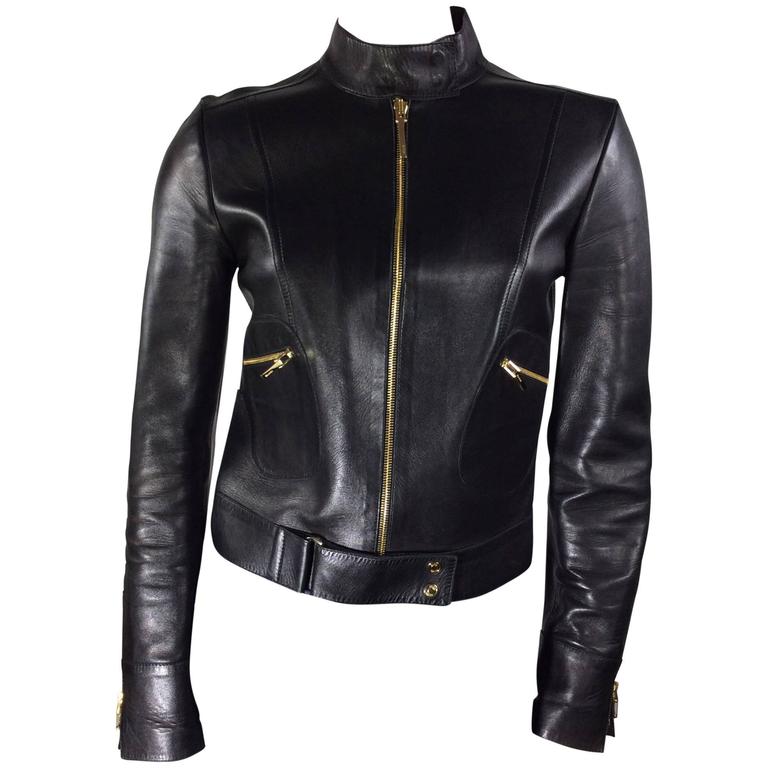 Gucci Black Leather Moto Jacket at 1stDibs