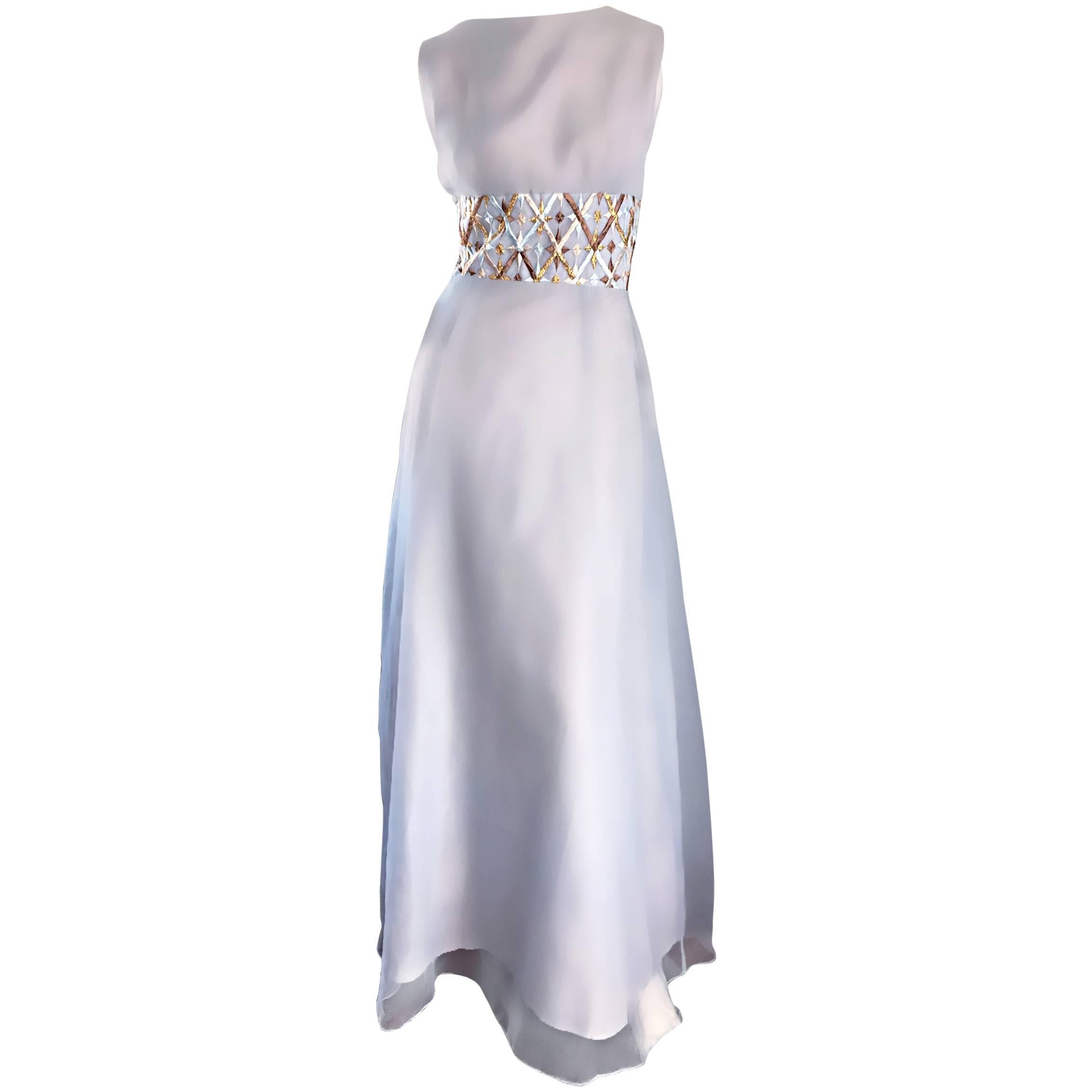 MELBRAY Of London 1960s Ice Blue Silk Chiffon Vintage 60s Gown / Maxi Dress