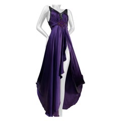 Torso Creations Royal Silk Slip Dress w Hi-Low Hem & Lace Inset & Mirror Details